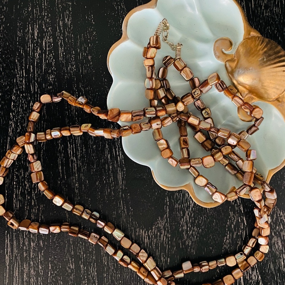 Vintage Cocoa shell bead double strand Necklace